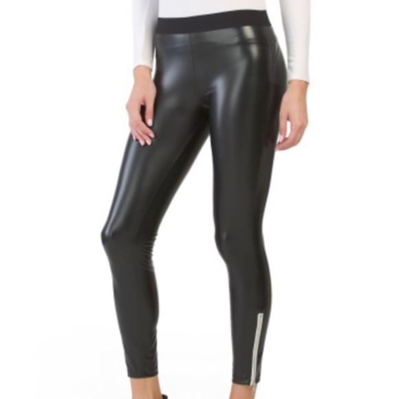David Lerner Ankle Zip Faux Leather Leggings Large NEW Vegan - Picture 1 of 7